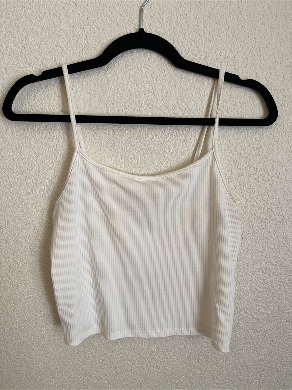 White Ribbed Spaghetti Strap Crop Tank Top